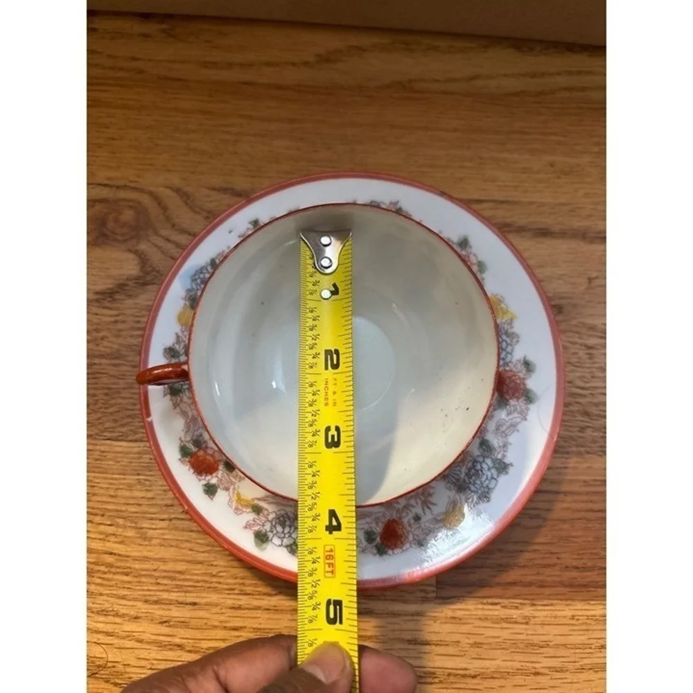 Vintage Japanese Eggshell Porcelain Tea Cup Saucer Mount Fuji Hand Painted